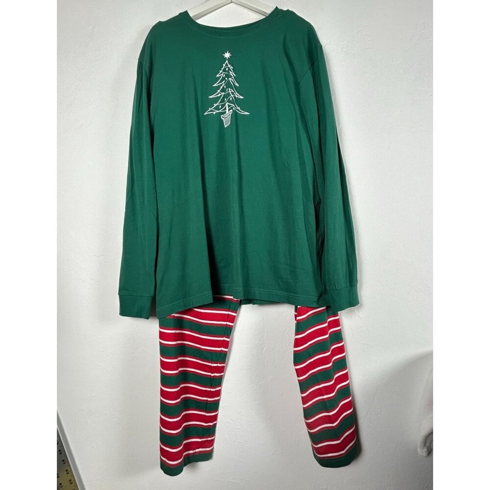 Pajamagram Mens Christmas Pajamas Set Green Top Striped Pants Large Holiday NWOT